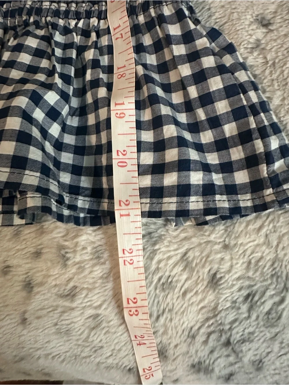 Old Navy Navy and White Gingham Puff Sleeve Peplum Top